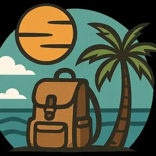 Logo: Auswandern und Frei Logo – Rucksack mit Palme